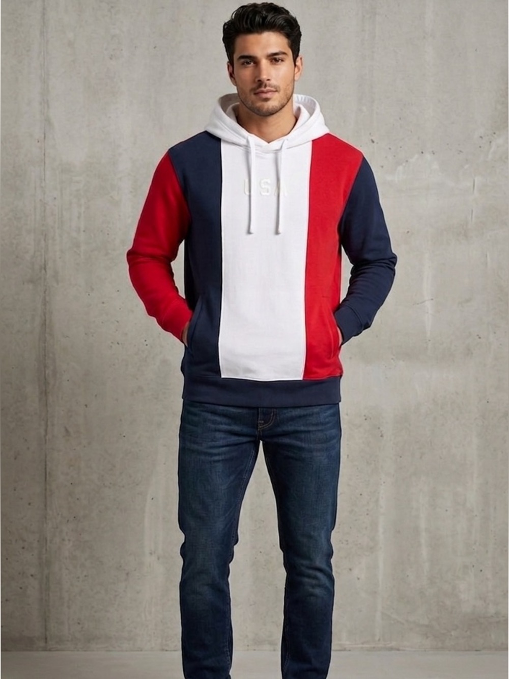 American Eagle Red White Blue Patriotic USA Men’s Hoodie 100% Cotton